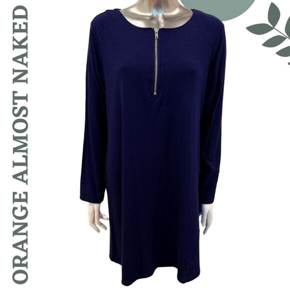 Navy Blue Casual Knit Tunic Top by Orange Almost Naked | 1/4 Zip Size L / XL - Picture 1 of 6